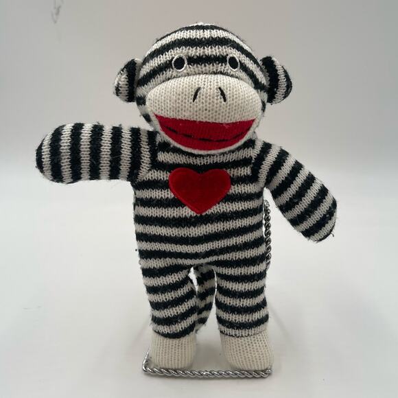 Dan Dee 8" Striped Black White Sock Monkey Plush Red Heart Collectors Choice - Picture 1 of 7